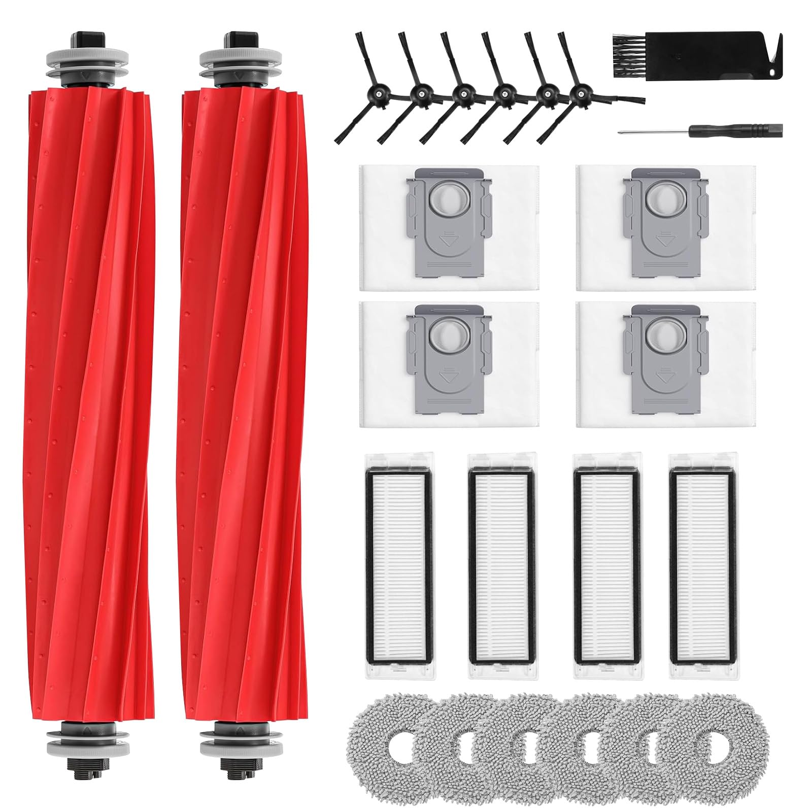 Photo 1 of Asrhine 24 Pack Accessories for Roborock Q Revo?Not for Qrevo S/Pro/Plus/Max/Maxv/Master?Robot Vacuum Cleaner Qrevo Replacement Parts, 2 Rolling Brushes 4 Filters 4 Dust Bags 6 Mop Pads 6 Side Brushes