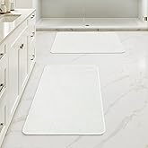 MIULEE Set of 2 Ultra Thin Bathroom Rugs, Rubber Bath Mats for Bathroom Non Slip, Quick Dry Absorbent Bath Rug Machine Washable, Fit Under Door, Shower, Sink, Home Decor, White, 17x27 Inch
