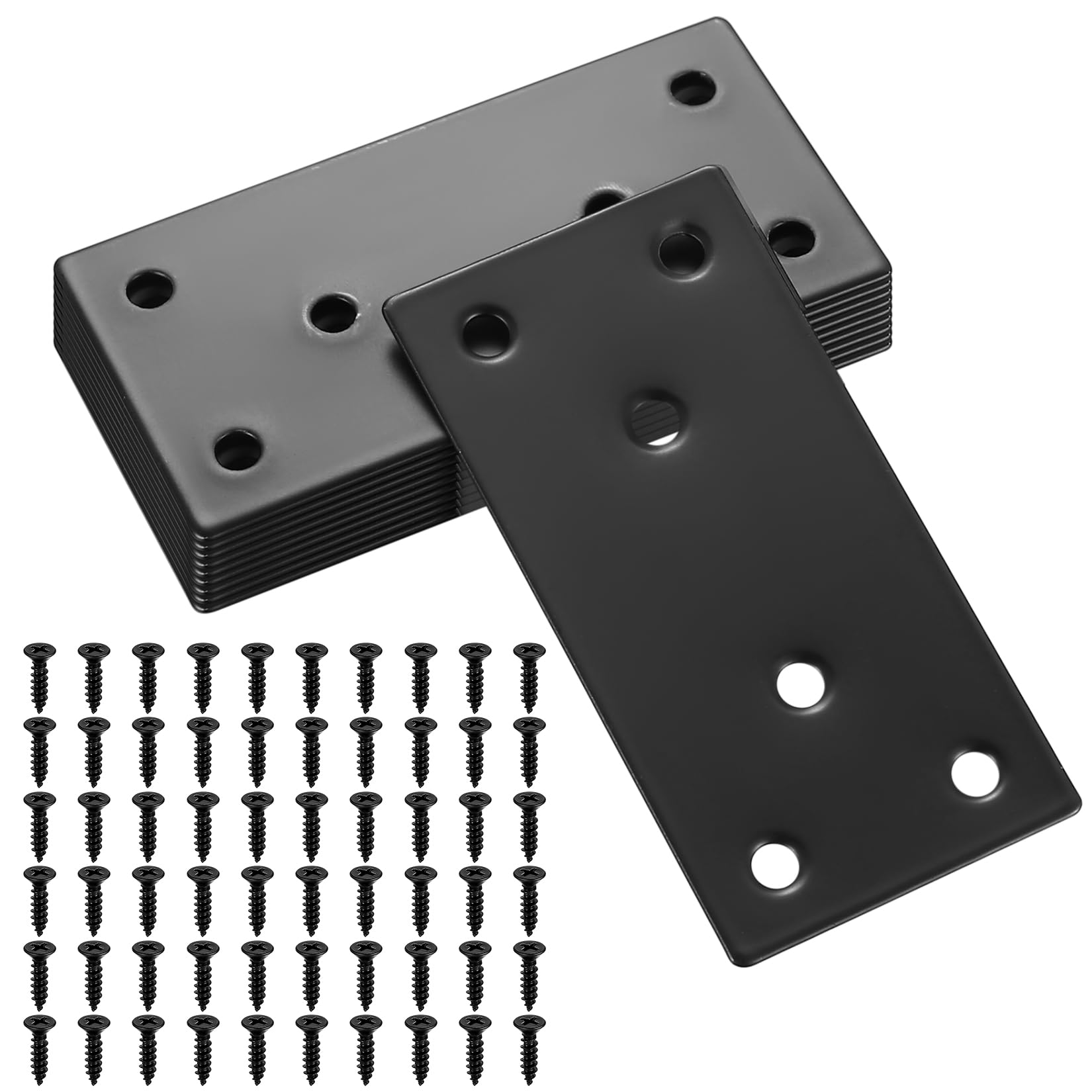 10 Pcs Flat Straight Mending Plates, Flat Plate Bracket, Flat Connecting Mending Plates Braces Brackets, Stainless Steel Support Joining Plate Furniture Repair Plate Fixing (Black 80x40mm)