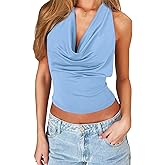 Mstaad Women Halter Top Sexy Backless Tank Tops Cowl Neck Summer Going Out Outfits Cami Tops