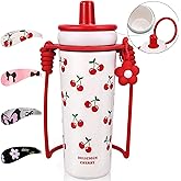 Disoza 21 OZ Cherry Tumbler with Ceramic Clad Liner Stainless Steel Water Bottle Insulated Vacuum Tumbler with Lid Spill Proof Cup for Hot and Cold Drink Leak Proof Travel Mug with Straw