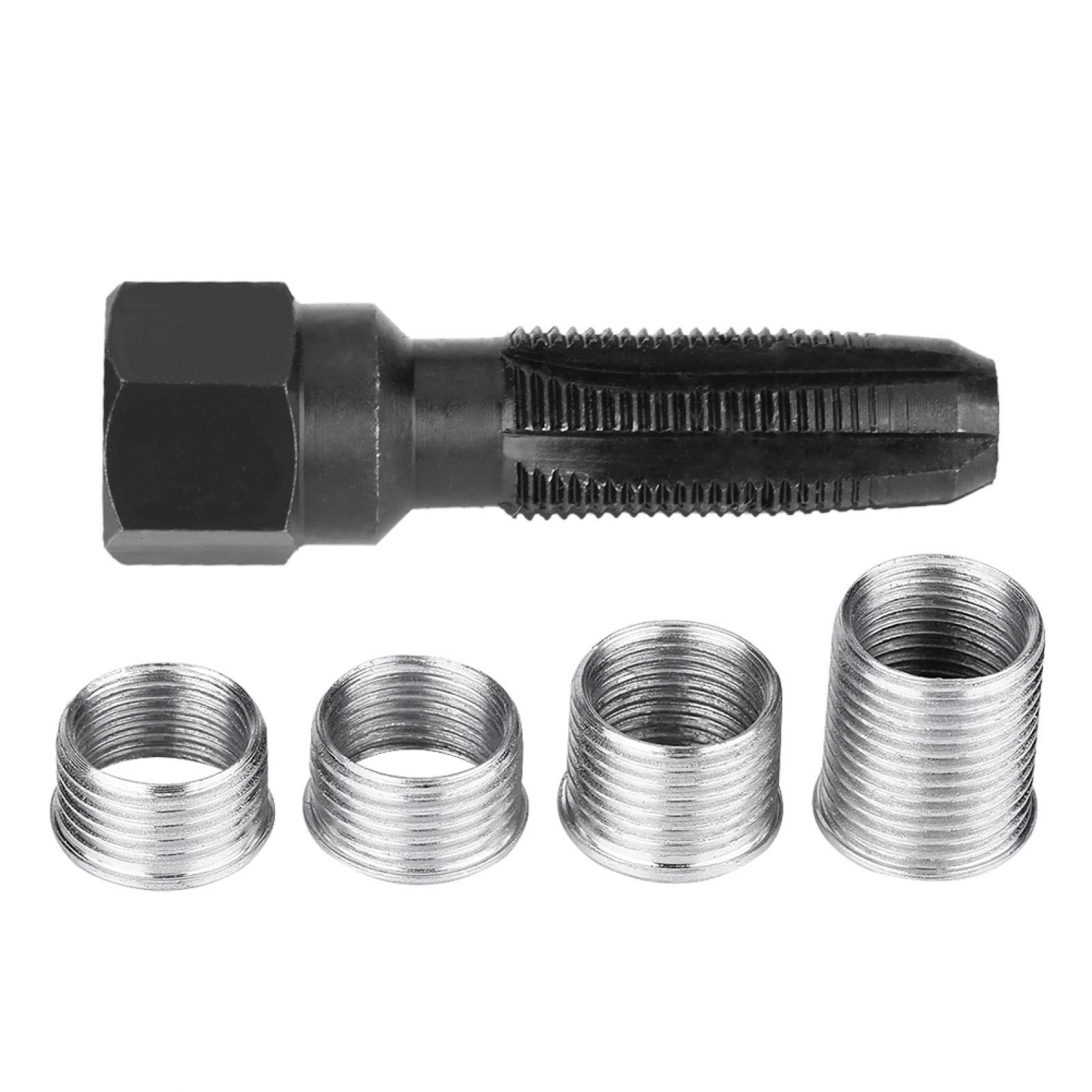 Ymiko 5Pcs Carbon Steel for Spark Plug Re-thread Tap Tools for Spark Plug Rethreading Tap Thread Repair Set Kit with Inserts for 14mm for Sparking Plugs Repair