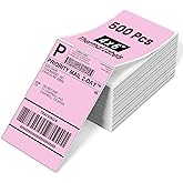 Phomemo 4x6 Thermal Label Printer Paper - 500 PCS Pink 4"x6" Fan-Fold Shipping Supplies Labels - Water/Oilproof Label Stickers - Permanent Adhesive Thermal 4x6 Labels for Small Business Supplies