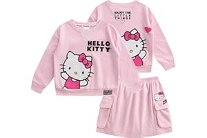 Hello Kitty Sanrio Girls French Terry Sweatshirt and Skort Skirt 2 Piece Set for Big Kids