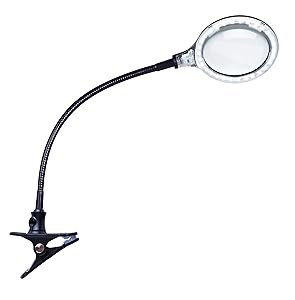 Brightech Lightview Pro Flex - Hands Free, Magnifying Glass Desk Lamp for Close Work - Bright LED Lighted Gooseneck Magnifier with Clamp for Reading, Tasks & Crafts - Black