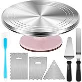 Kootek Aluminium Cake Turntable Set, Baking Tools with Revolving 12" Cake Stand for Decorating, 12.7" Offset Spatula, 3 Stainless Steel Frosting Icing Smoother, Cake Serve Cake Decorating Kit Supplies