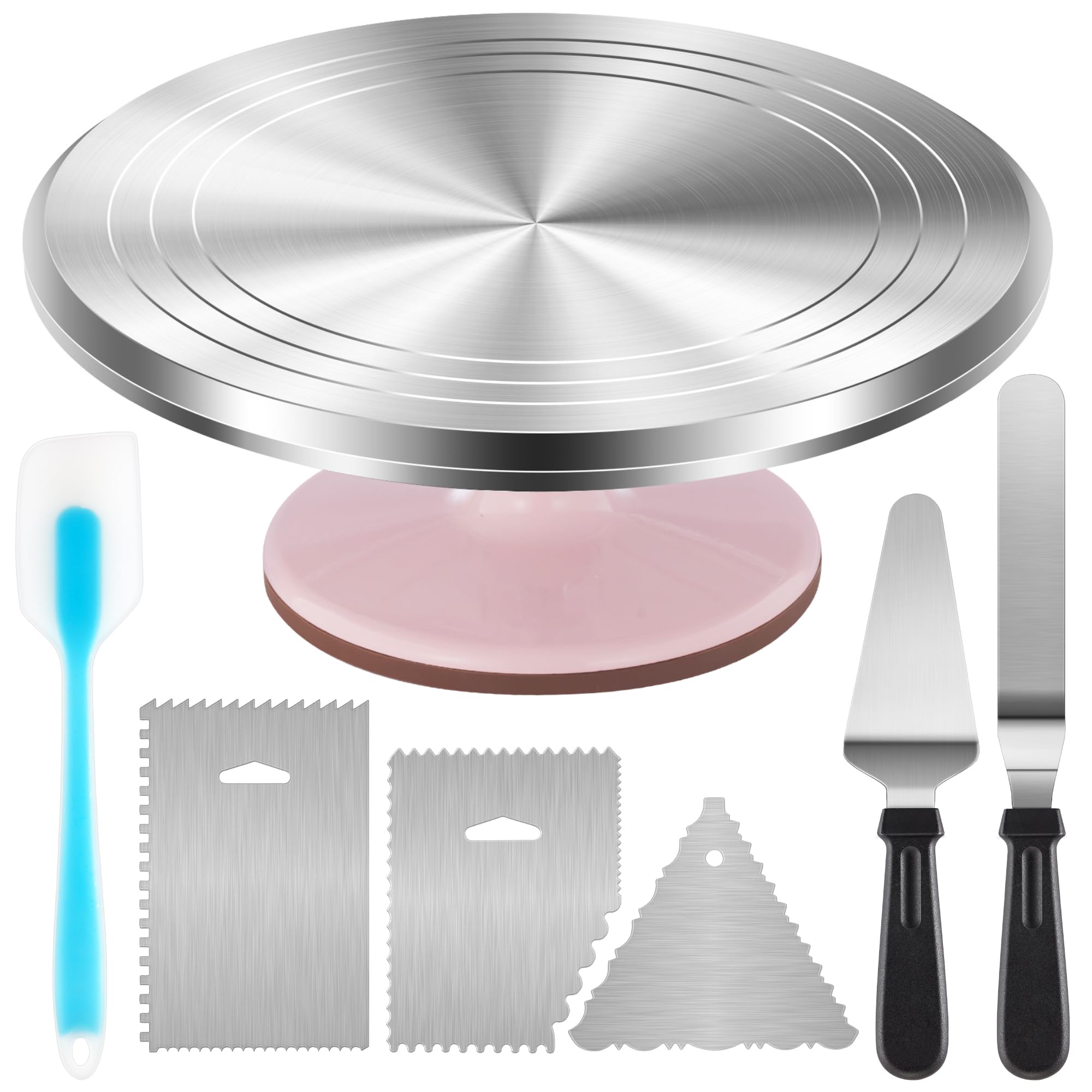 Photo 1 of Kootek Aluminium Cake Turntable Set, Baking Tools with Revolving 12" Cake Stand for Decorating, 12.7" Offset Spatula, 3 Stainless Steel Frosting Icing Smoother, Cake Serve Cake Decorating Kit Supplies