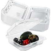YAYODS 100 Pack Clear Plastic Clamshell Food Containers 8" x 8" x 3" Hinged Lids for Salads, Pasta, Sandwiches, To Go Containers