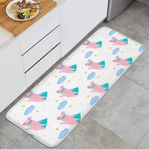 Amazon Com Kitchen Mat Rugs Cushioned Chef Soft Non Slip Rubber Back Floor Mats Washable Oil Proof Doormat Bathroom Runner Area Rug Carpet 17 7 X 47 2 Funny Pink Pig Superhero Costume Fly Kitchen