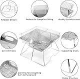 Odoland Portable Collapsible BBQ Fire Pit Stainless Steel Grill 43x43x31cm view 4