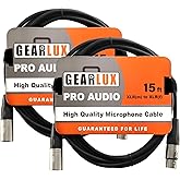 Gearlux XLR Microphone Cable, Fully Balanced, Male to Female, 15 Feet - 2 Pack