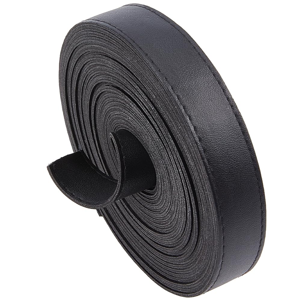 GORGECRAFT 5M x 20mm Flat Leather Cord Double Sided Black Leather Strips 2mm Thick Imitation Leather Strap Hand-stitched Edge PU Threads Strings for DIY Crafts Handle Belt Making Tooling Workshop