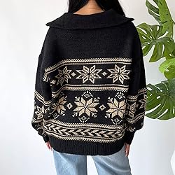 Women Y2K Argyle Striped Pullover Sweater Casual