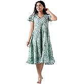 Turquoise Green Boho Dress for Women with Embroidery Ruffle Flared Midi Summer Beach Dress with Pockets Casual Sundress