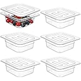6 Pcs Clear Polycarbonate Food Pans with Lids, 1/6 Stackable Plastic Foods Pans for Commercial Kitchen Restaurant Food Prep, Freezer-Safe, 2.6 Inches Deep