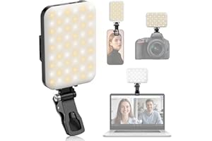 2500mAh Clip-On Selfie Light, 5W Portable Dimmable Ring Light for Video (500LM, CRI≥95) - Perfect for TikTok, Vlogging, Photo