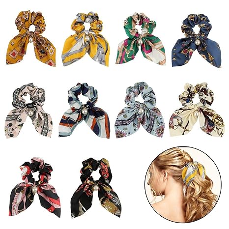 Fantesi 10 Pcs Hair Scrunchies Chiffon Hair Ties Elastic Hair