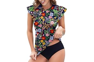 WOWENY Womens Padded Rash Guard Short Sleeve Swim Shirts 1/4 Zip UPF 50 Sun Protection Swimsuit Tankini Bathing Suit Top