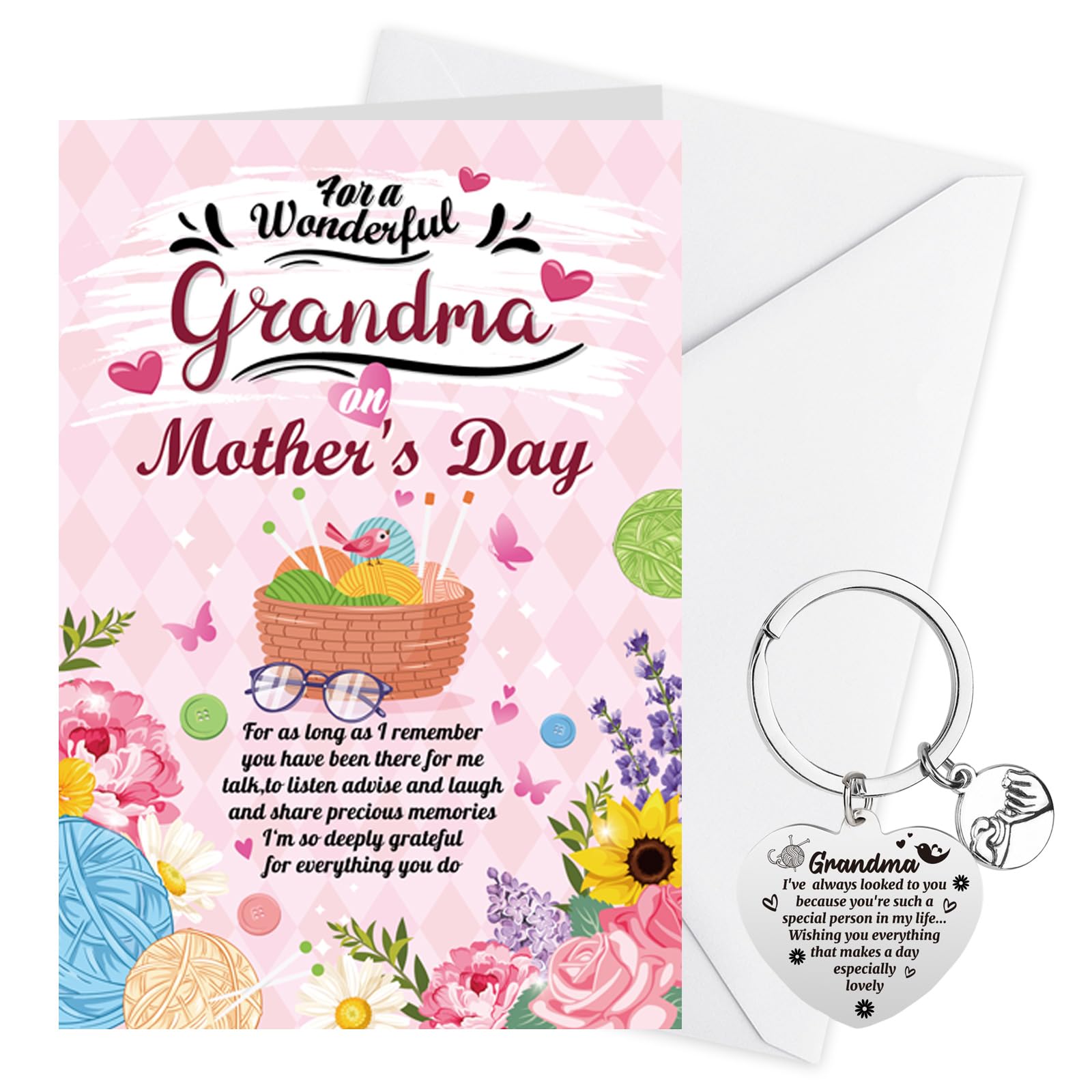 DPKOW Grandma Mothers Day Card and Keyring, Grandma Mother' s Day Gifts, Granny Nana Nan Mothers Day Card