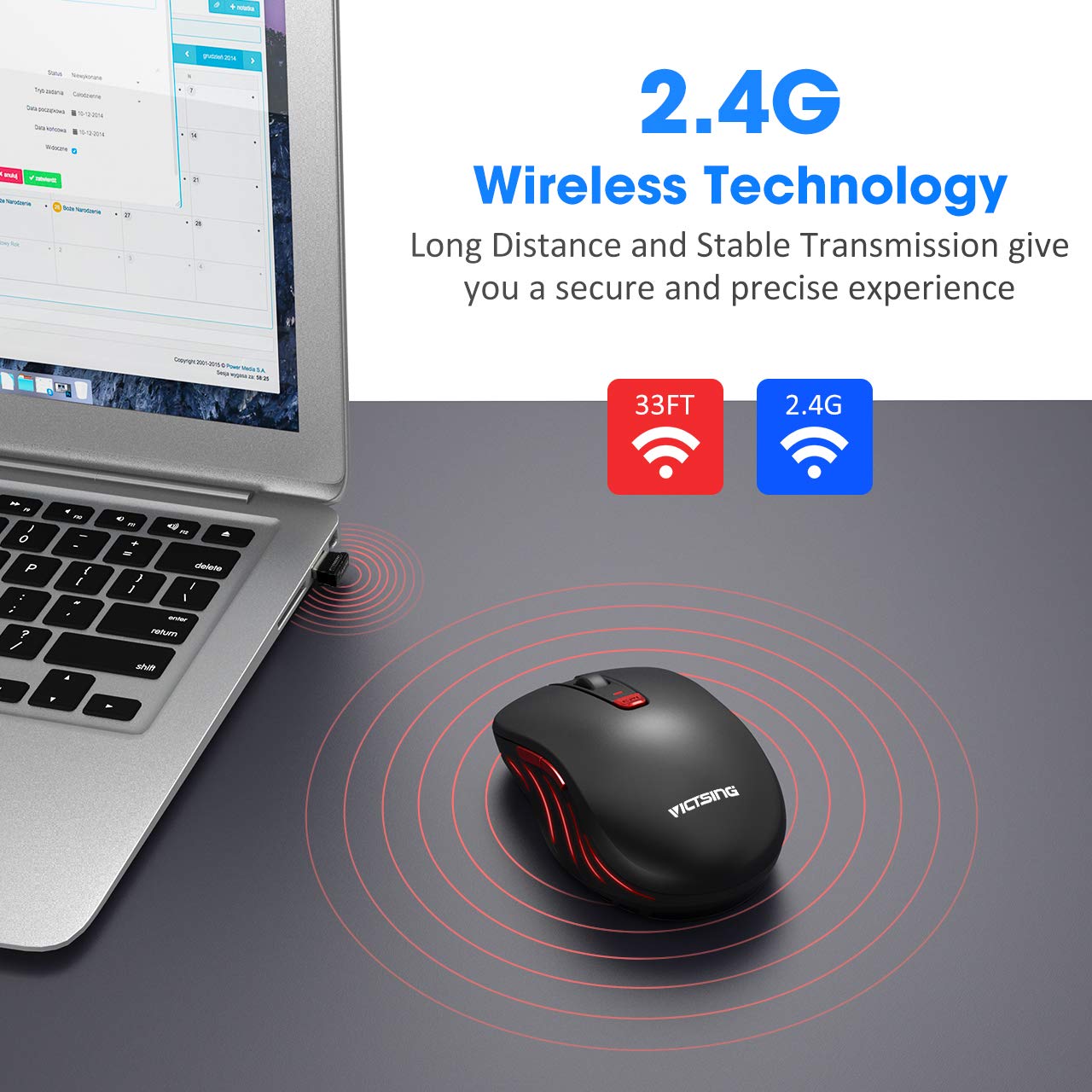 VicTsing Wireless Mouse, 2.4G Portable Ergonomic Optical Mouse,6 Buttons 5 Adjustable DPI -50% Higher Work Efficiency, A Long Battery Life for Laptop, Notebook, PC, Mac-Black