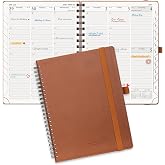 POPRUN Planner 2026-2027 (Medium - 6.5'' x 8.5'') Academic Weekly Planner | Calendar(July 2026 - June 2027) Appointment Book with Hourly Time Slots, Monthly Tabs, 100GSM, Spiral Leather Cover - Brown