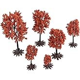 dophee 16 Pcs Miniature Model Trees with Base Fake Artificial Trees Scenery Railroad Decoration Building Train Landscape Accessories DIY Diorama Garden, Red