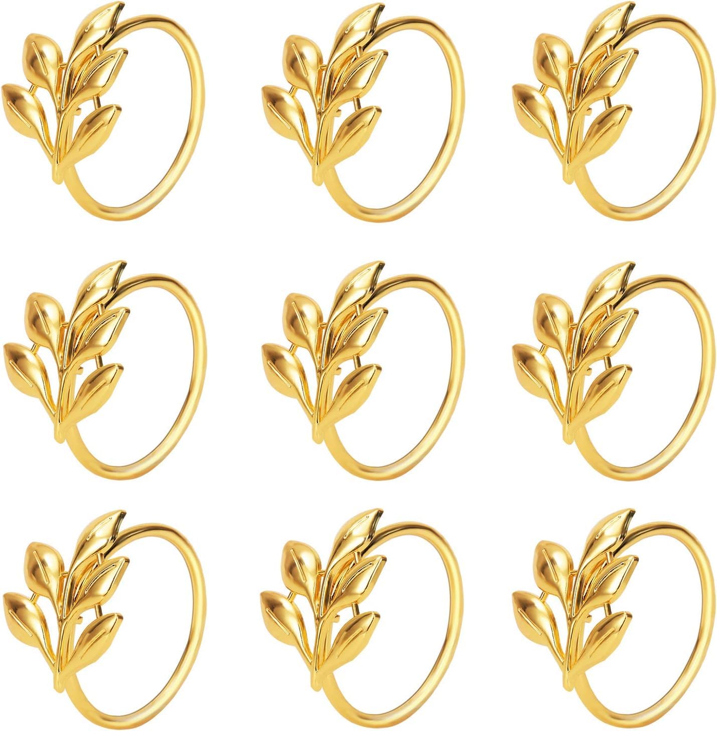 Photo 1 of KPOSIYA Set of 100 Leaf Napkin Rings Metal Gold Napkin Holder Table Napkin Rings for Thanksgiving Day Christmas Dinning Table Parties Everyday (Ye Zi-Gold 100)