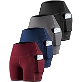CHRLEISURE Womens Biker Yoga Shorts with Pockets: High Waisted Tummy Control Spandex Workout Athletic Gym Shorts 4 Packs