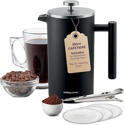 andrew james Cafetiere 350ml Double Walled Stainless Steel Gift Set