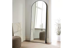 NeuType 65"x22" Large Arched Full Length Floor Mirror with Stand, Bedroom Mirror Standing or Leaning Against Wall Aluminum Alloy Frame Dressing Mirror, Black