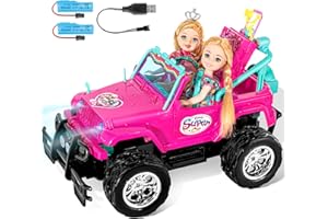 ULOVEME Purple Je ep Remote Control Car for Girls with 5.5" Doll & LED Lights, 2.4GHz Off-Road Trucks, 1:16 Scale Remote-Control Toy Car Holds 2 Dolls (Pink Car)
