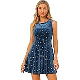 Allegra K Women's Christmas Shiny Star Dresses Sleeveless Mini Velvet Dress