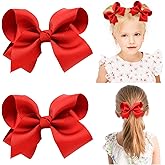 2 PCS 4.5" Hair Bows for Girls Alligator Clips Grosgrain Ribbon Solid Color Hair Accessories for Little Teen Toddler Girls Kids-Red