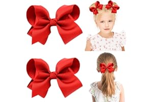YHXX YLEN 2 PCS 4.5" Hair Bows for Girls Alligator Clips Grosgrain Ribbon Solid Color Hair Accessories for Little Teen Toddler Girls Kids-Red