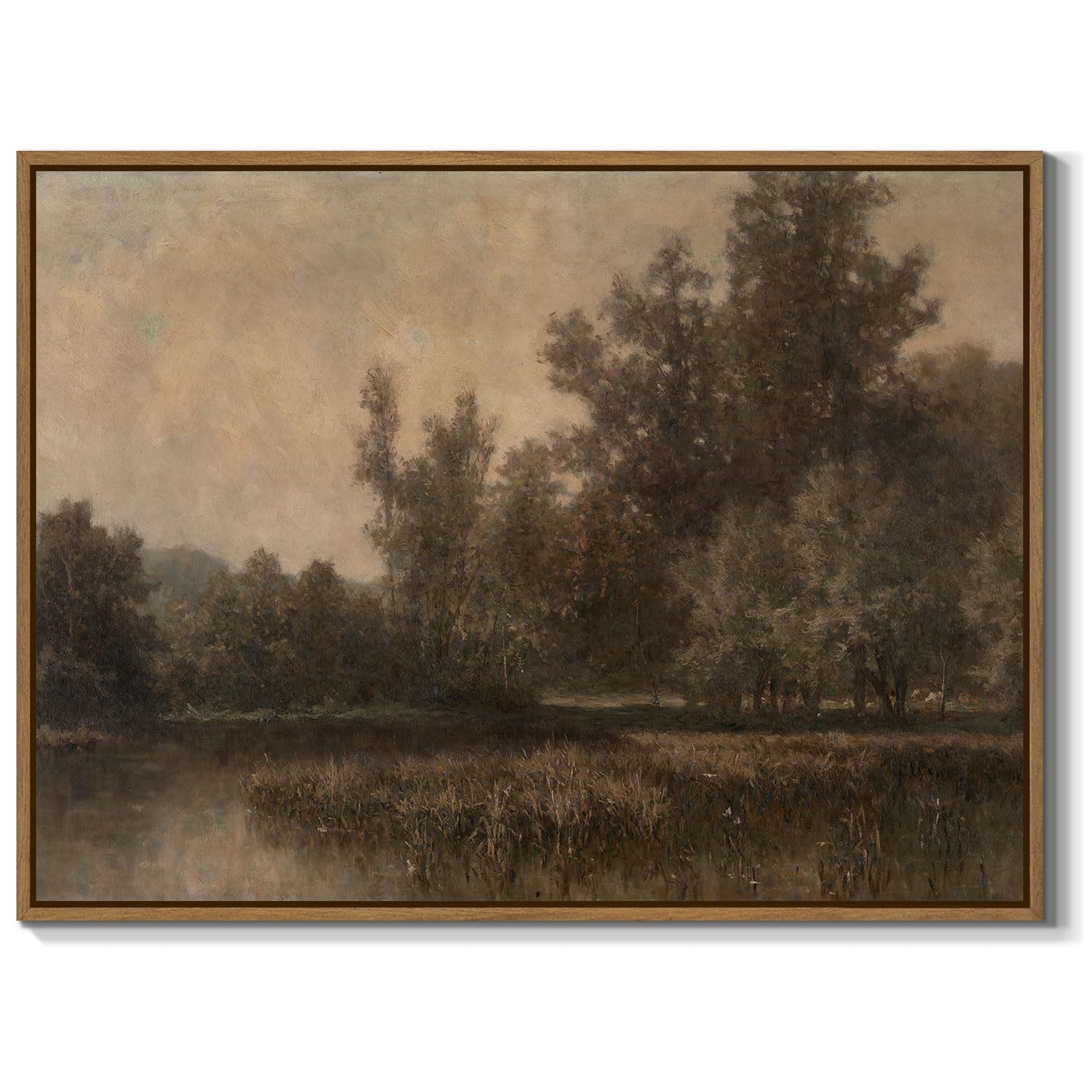 Photo 1 of ******MINOR SCRATCH******Vintage Landscape Art Prints Forest Lake Scenery Wall Art Moody Swamp Pictures Wall Decor Nature Wilderness Illustrations Fine Art Decor Framed for Living Room Bedroom Farmhouse Office - 12x16 Inch