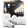 Philips Hue Smart Light Starter Kit - Includes (1) Bridge and (4) 75W A19 E26 LED Smart White Ambiance Bulbs - Control with App - Compatible with Alexa, Google Assistant, and Apple HomeKit