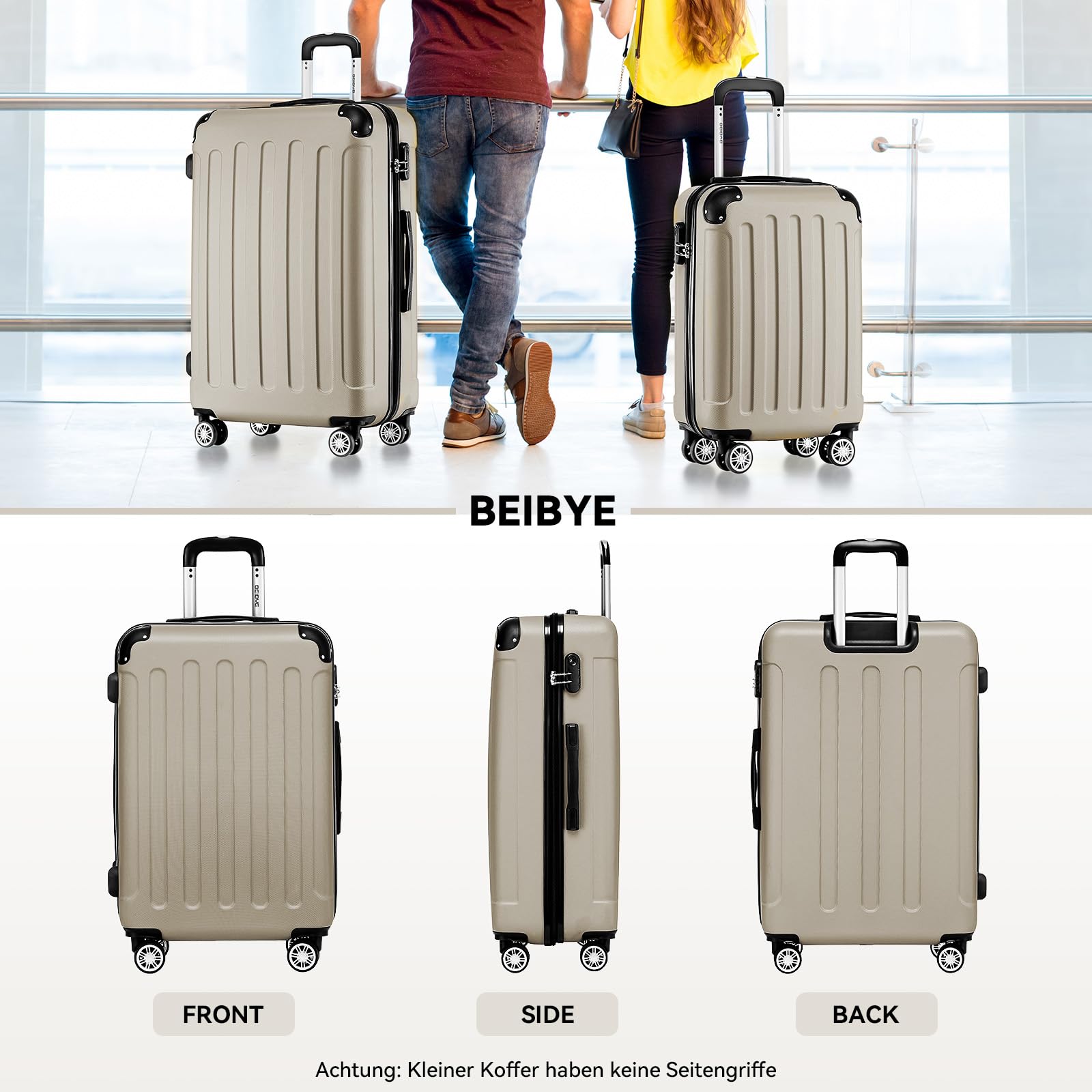 BEIBYE Zwillingsrollen Hardcase Reisekoffer Koffer Trolleys Hartschale in XL-L-M in 14 Farben (Champagner, Handgepäck (55cm)) 2