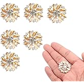 6 PCS Glod Rhinestone Buttons, 26.5 Mm Crystal Buttons Silver Snowflake Fashion Metal Button for Sewing Flower Rhinestone Button Covers for DIY Crafts Jewelry Making Flower Bouquet Accessories,Gold