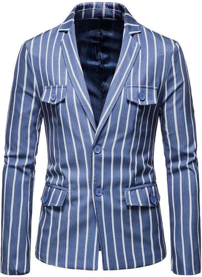 Mens Stylish Striped Notched Collar Slim 2 Buttons Blazer