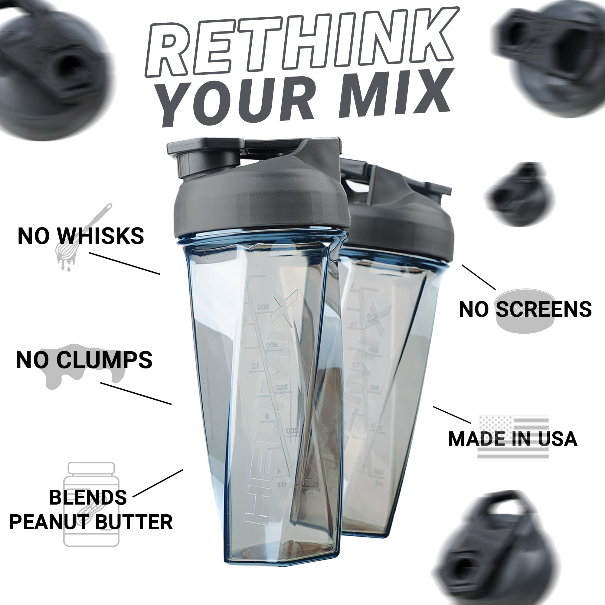 HELIMIX 2.0 Vortex Blender Shaker Bottle 28oz - No Blending Ball | USA Made | No Blending Ball | Mixes Cocktails Smoothies | Portable Protein Shaker | Top Rack Safe