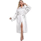 Women's Plus Size Satin Kimono Robes Long Silky Bathrobe Lightweight Sleepwear Wedding Dressing Gown