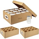 SkyJourney 3 Pcs Canning Jar Storage Boxes, Cardboard Mason Jar Storage Box, 16 oz with Handles and Dividers, Stackable Mason Jar Organizers and Storage, Heavy-Duty Kraft