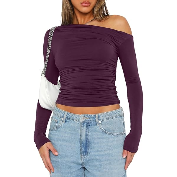 thumbnail image 2 of GORGLITTER Women's Off The Shoulder Tops Elegant Asymmetrical 2 of 10