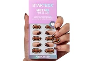 BTArtbox Press On Nails Almond - Amber Hoops, Tortoise Shell Short French Tip Press On Nails with Glue and Adhesive Tabs for Women, Soft Gel Glue On Nails in 16 Sizes - 32 Stick On Nails Kit