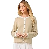 Hobemty Women's Casual Cardigan Sweater Crewneck Contrast Color Long Sleeve Knit Ribbed Jacket Coat