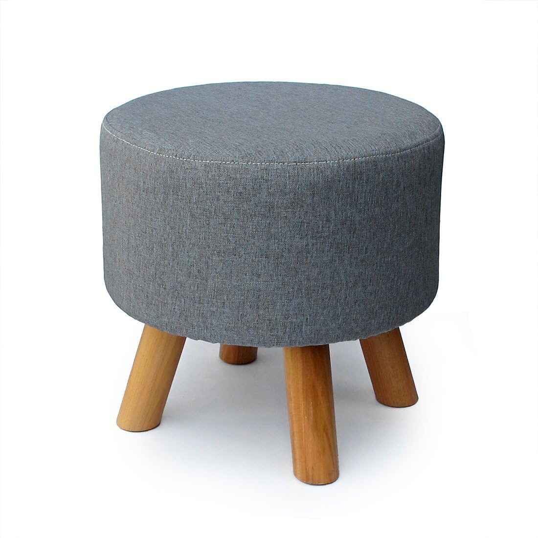 KSMY Modern Wood Big Upholstered Footstool Footrest Ottoman Pouffe Stool with 4 Beech Legs and Removable,Washable Linen Cover （Grey）