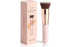 Lamora Makeup Brush Foundation Kabuki - Flat Top Face Brush for Liquid, Cream, and Powder Cosmetics - Full Coverage Blending, Buffing, Stippling, Contouring