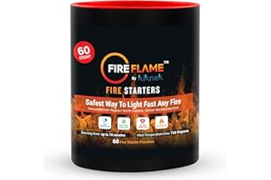 KIKNEK Fireflame Quick Instant Fire Starter - 100% Waterproof All-Purpose Indoor & Outdoor Firestarter, for Charcoal Starter, Campfire, Fireplace, BBQ - Odorless and Non-Toxic - 60 Pouches in Canister