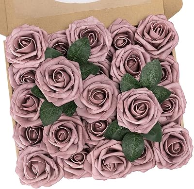 N&T NIETING Real Touch 25Pcs Artificial Roses with Stems Dusty Pink DIY Wedding