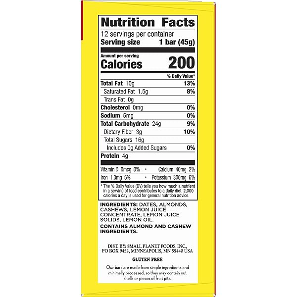 LARABAR LEMON BAR FRUIT AND NUT BARS, GLUTEN FREE AND VEGAN, 19.2 OZ, 12 CT
